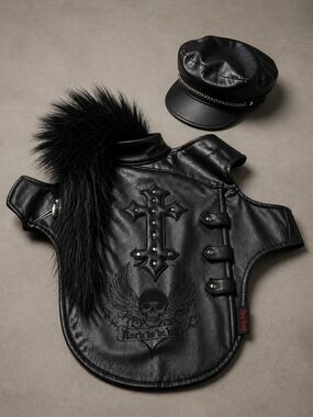 📣Rare Bret🤘Michaels Biker Dog Costume🖤 Studded 💀➕🪽 Hat / Mohawk Hair Large
